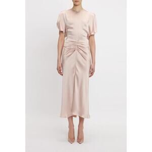 Victoria Beckham Gathered Waist Midi Dress in Blush Apricot UK 8 US 4